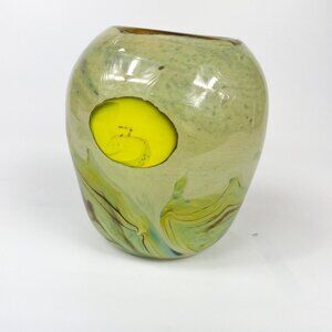 Ron Colby USA Art Glass Vase Yellow Swirl Abstract #13 1979